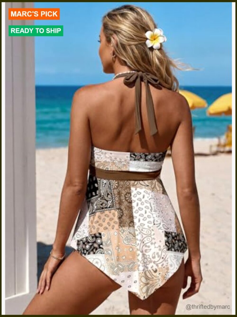 Tankini Swimsuits for Women Tummy Coverage Handkerchief Hem Top Mid Rise Briefs - Picture 3 of 7